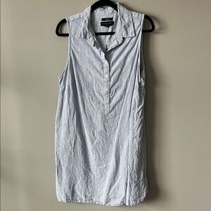 Tahari 100% Linen Light Blue/White Striped Sleeveless Tank Dress